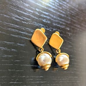 Gold tone chunky dangle clip-on earrings